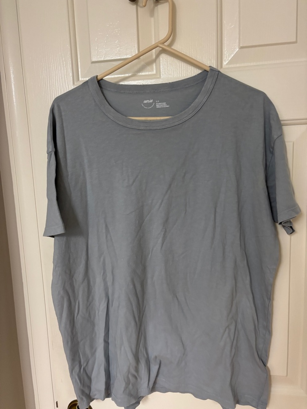 aerie Women's Light Dusty Blue Crew Neck Short Sleeve Tee